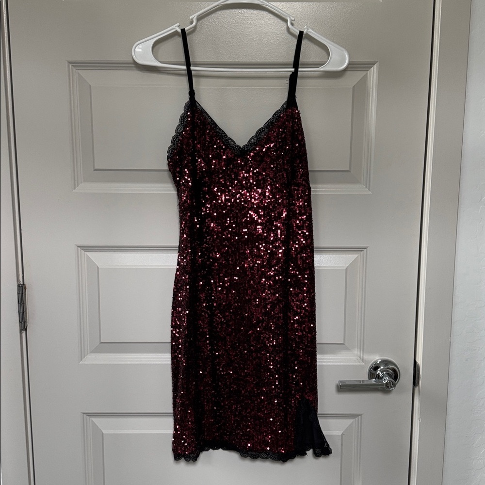 Wild Fable Burgundy Sequin Top with Black Lace